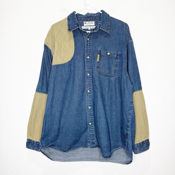 Vintage Columbia Button Up Shirt Work Workwear 9Os Jean Denim Gorp - Picture 1 of 9
